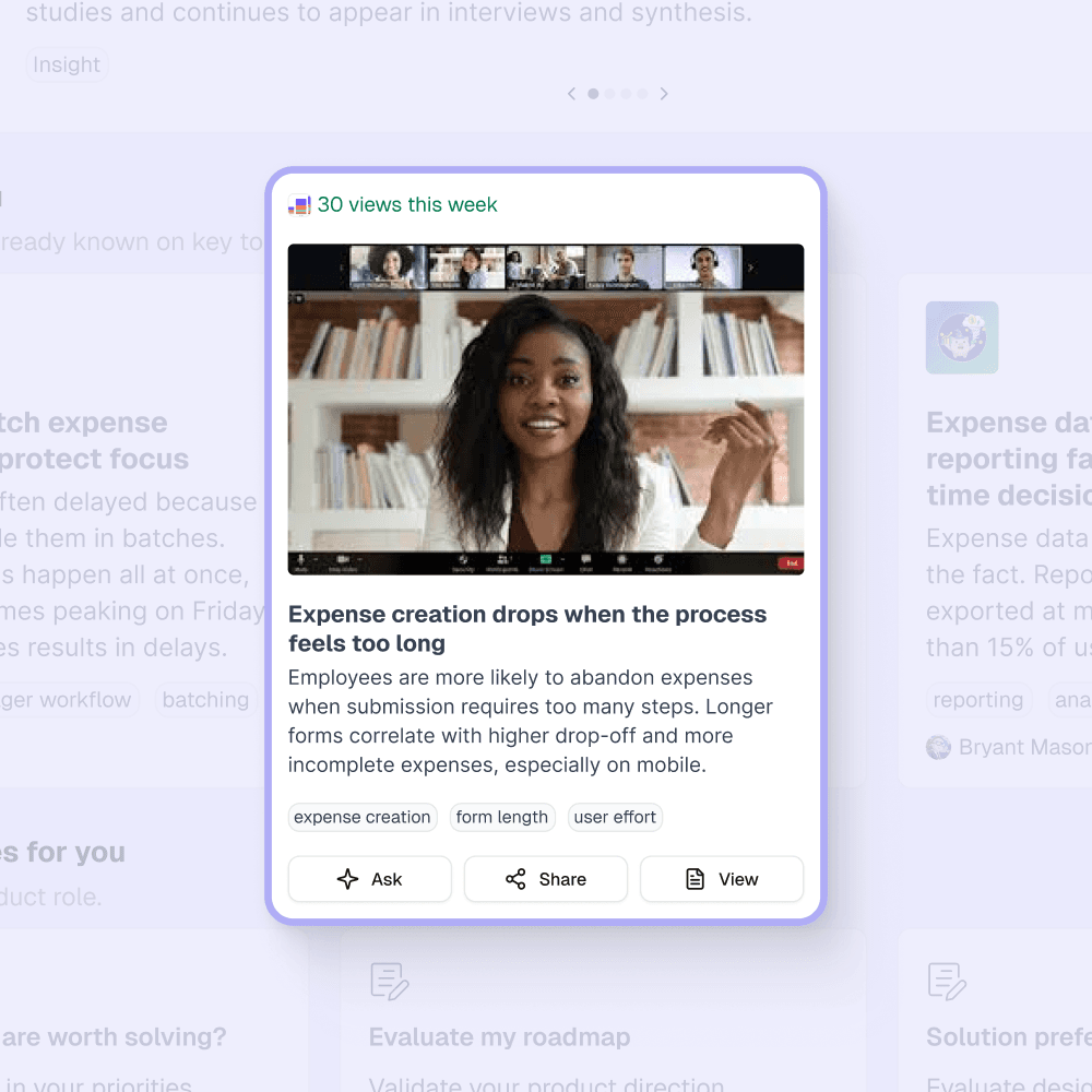 Great Question insight reel card surfacing an AI-generated research highlight