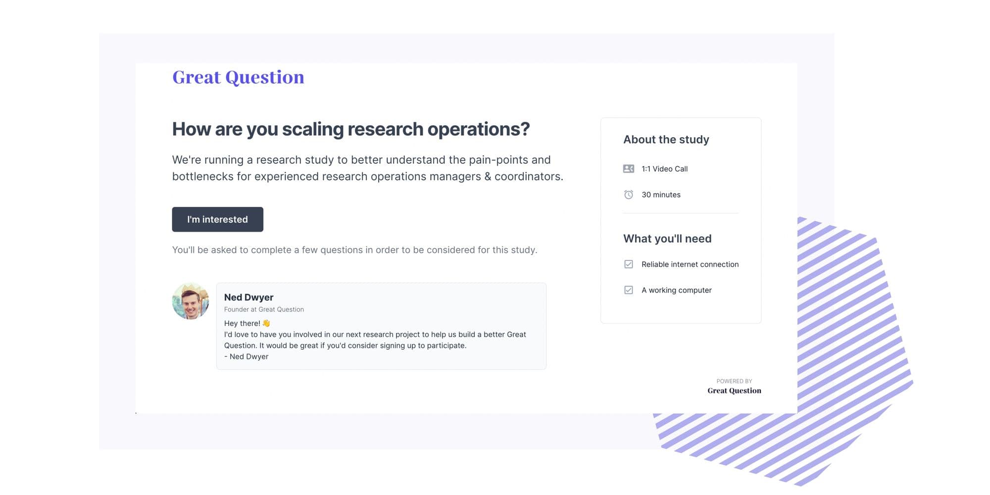 Great Question research recruitment landing page template