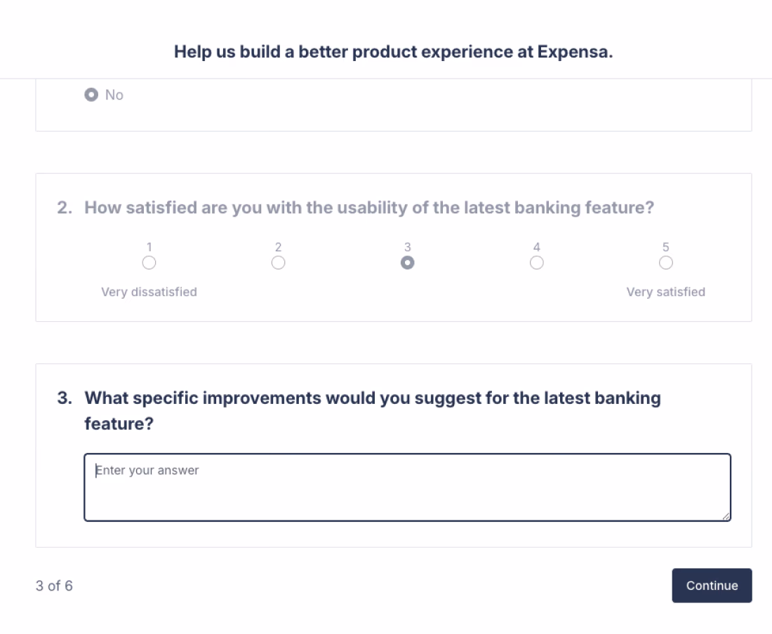 A participant answering a Great Question survey, rating usability and typing an open-ended answer