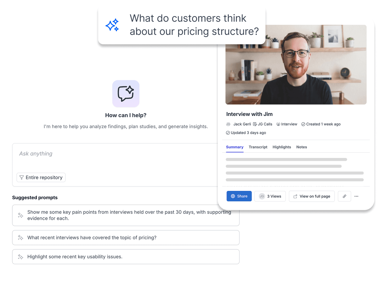 Ask AI over the whole repository, with an interview session card beside it