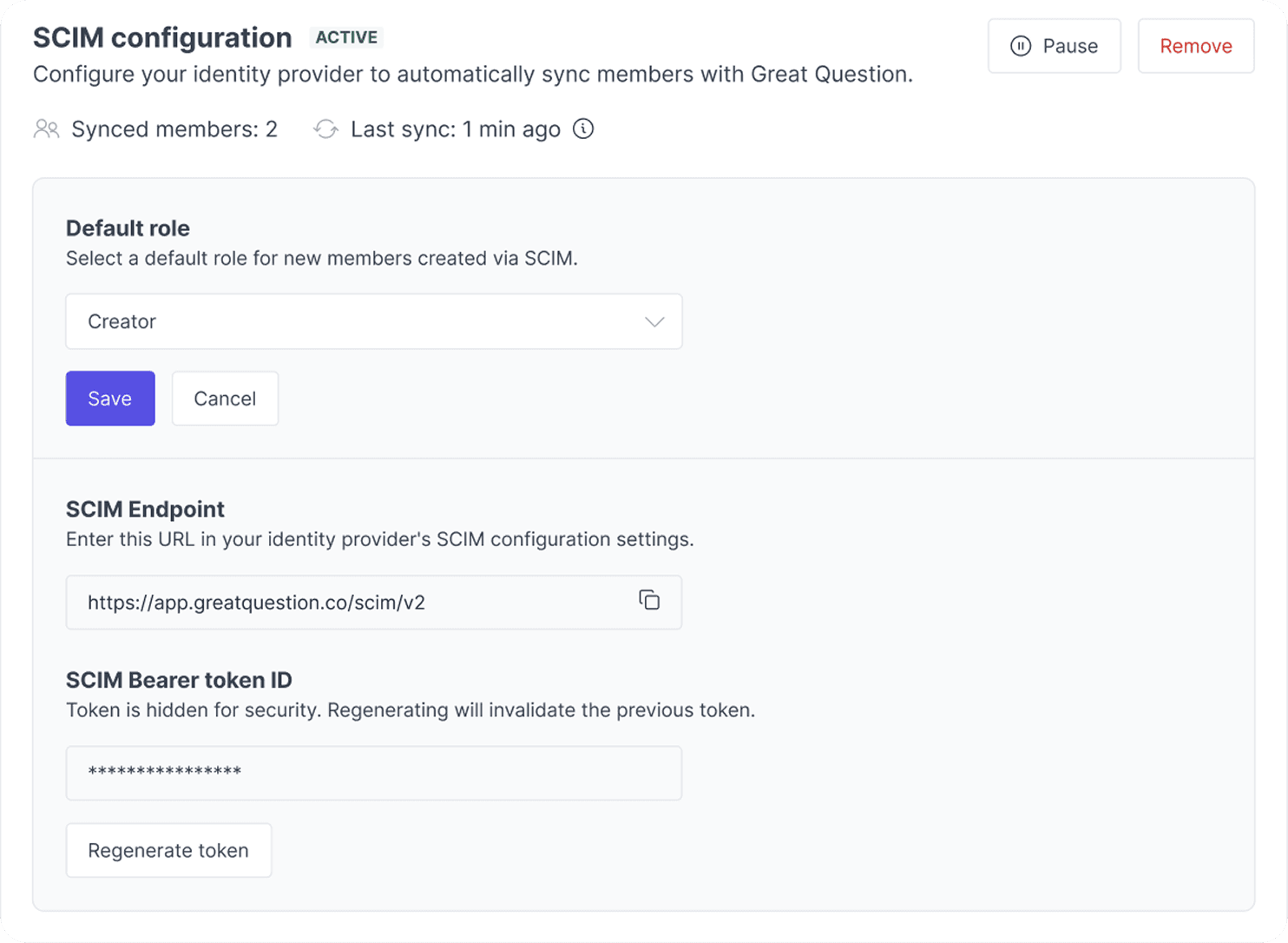 SCIM configuration syncing members from your identity provider