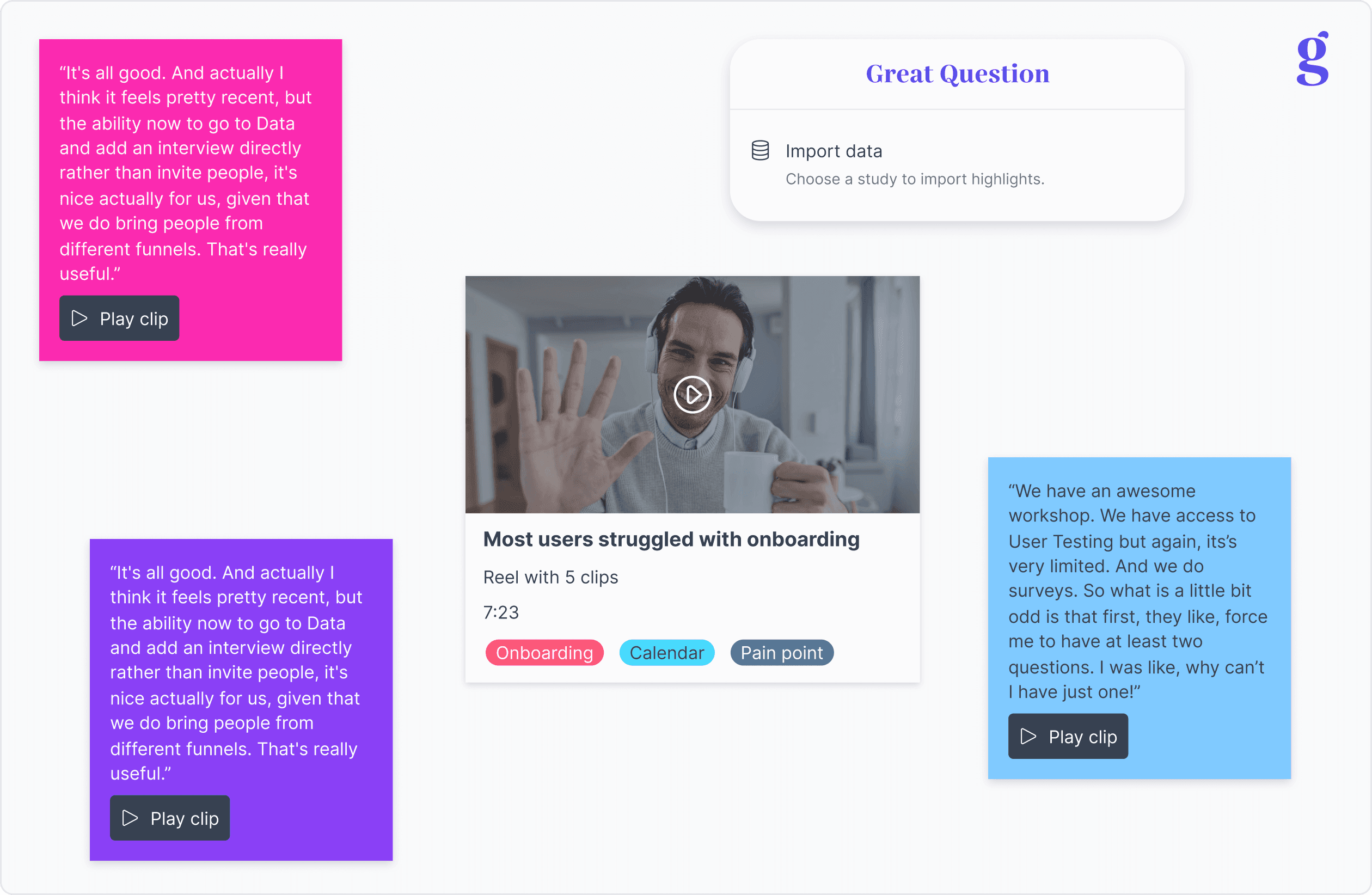 Great Question's Research Synthesis Widget pushing highlights and tags into FigJam.
