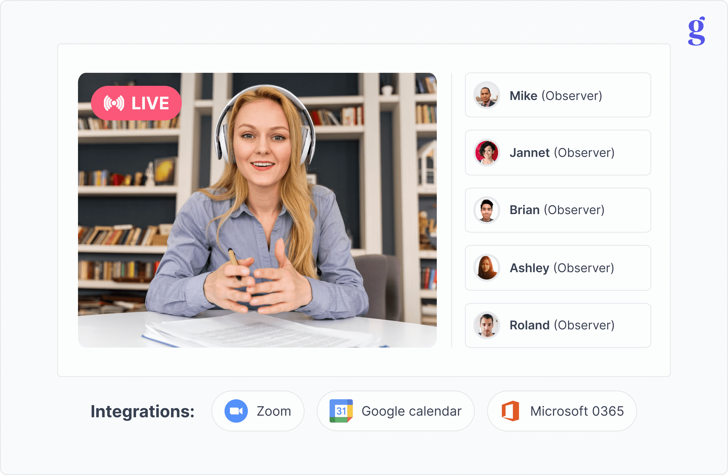 Observer Rooms letting team members watch live customer interviews in Great Question.