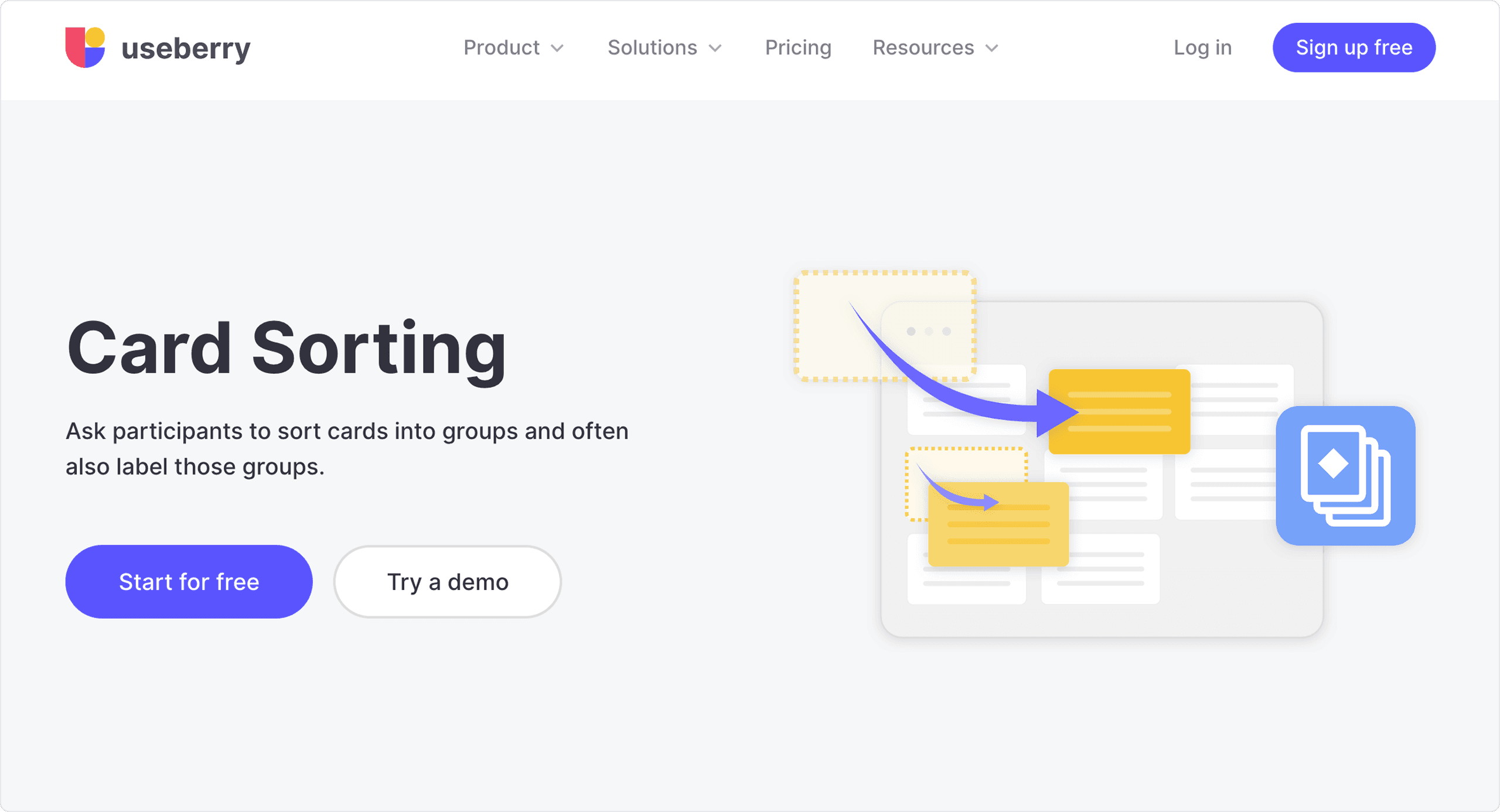 Useberry card sorting interface