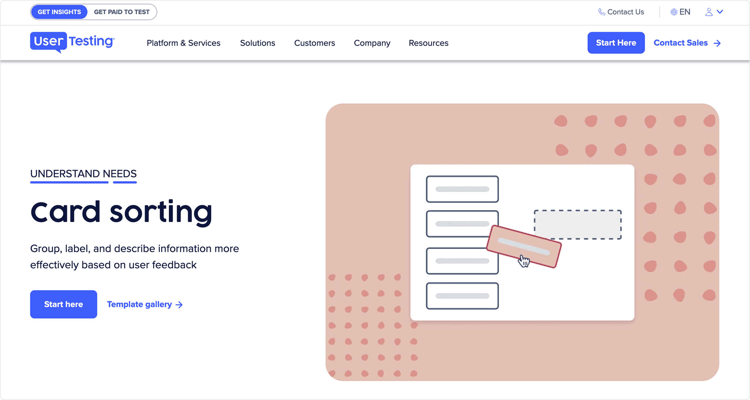 UserTesting card sorting interface