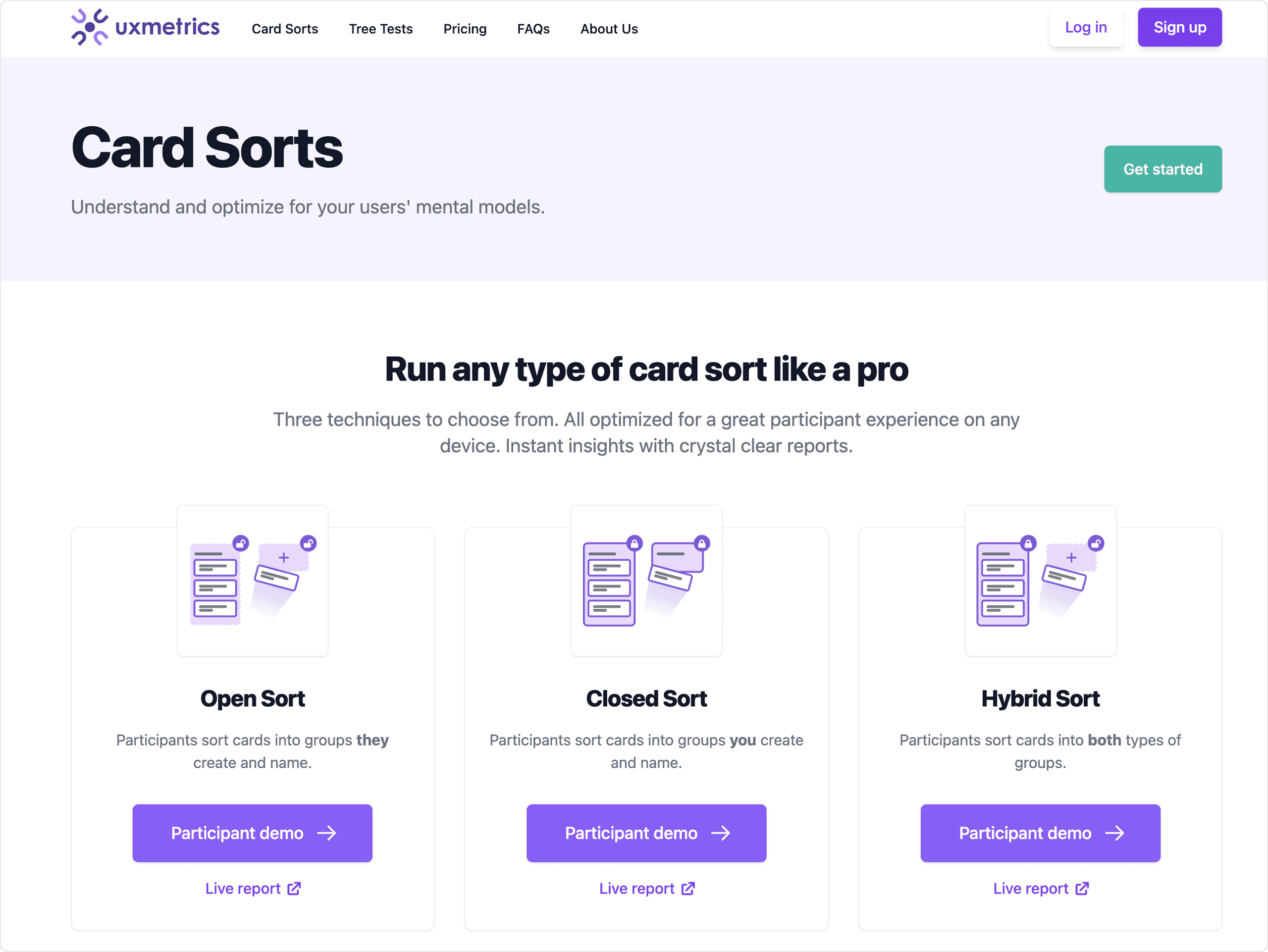 UX Metrics card sorting interface