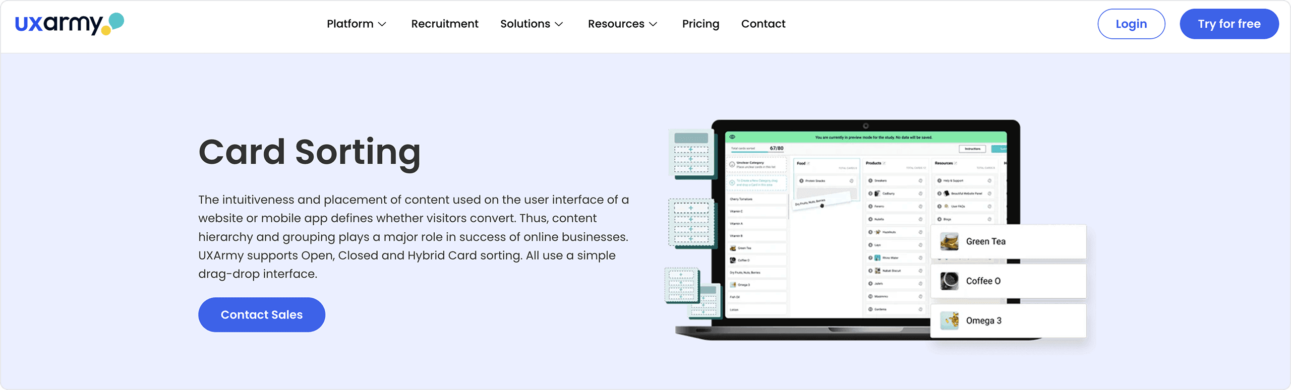 UXArmy card sorting interface