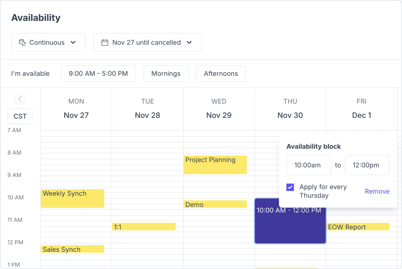 Setting up calendar availability blocks for a recurring study in Great Question