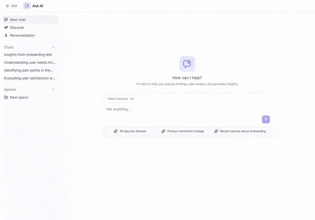 Global Ask AI in Great Question answering a question across the whole repository, listing its 20 sources and opening the linked interview transcript for verification