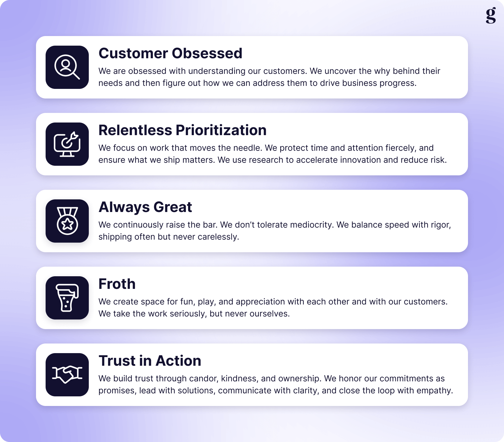 Great Question's company values.