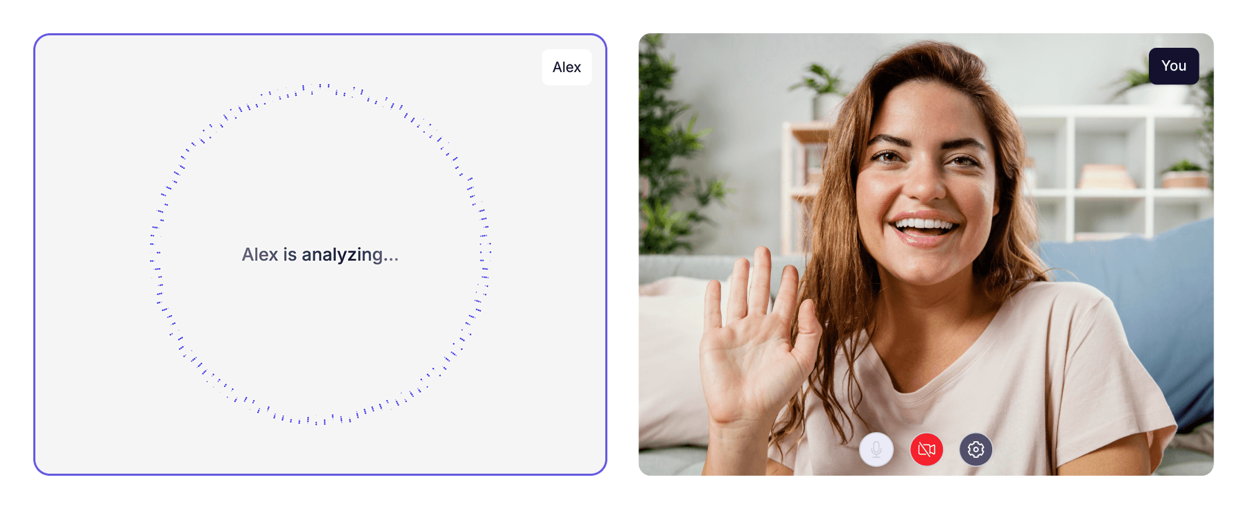 An AI moderator analyzing a response beside the participant's live video