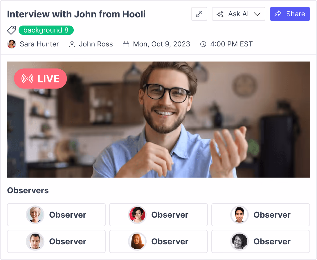 A live interview with John from Hooli, its six observers listed below the video