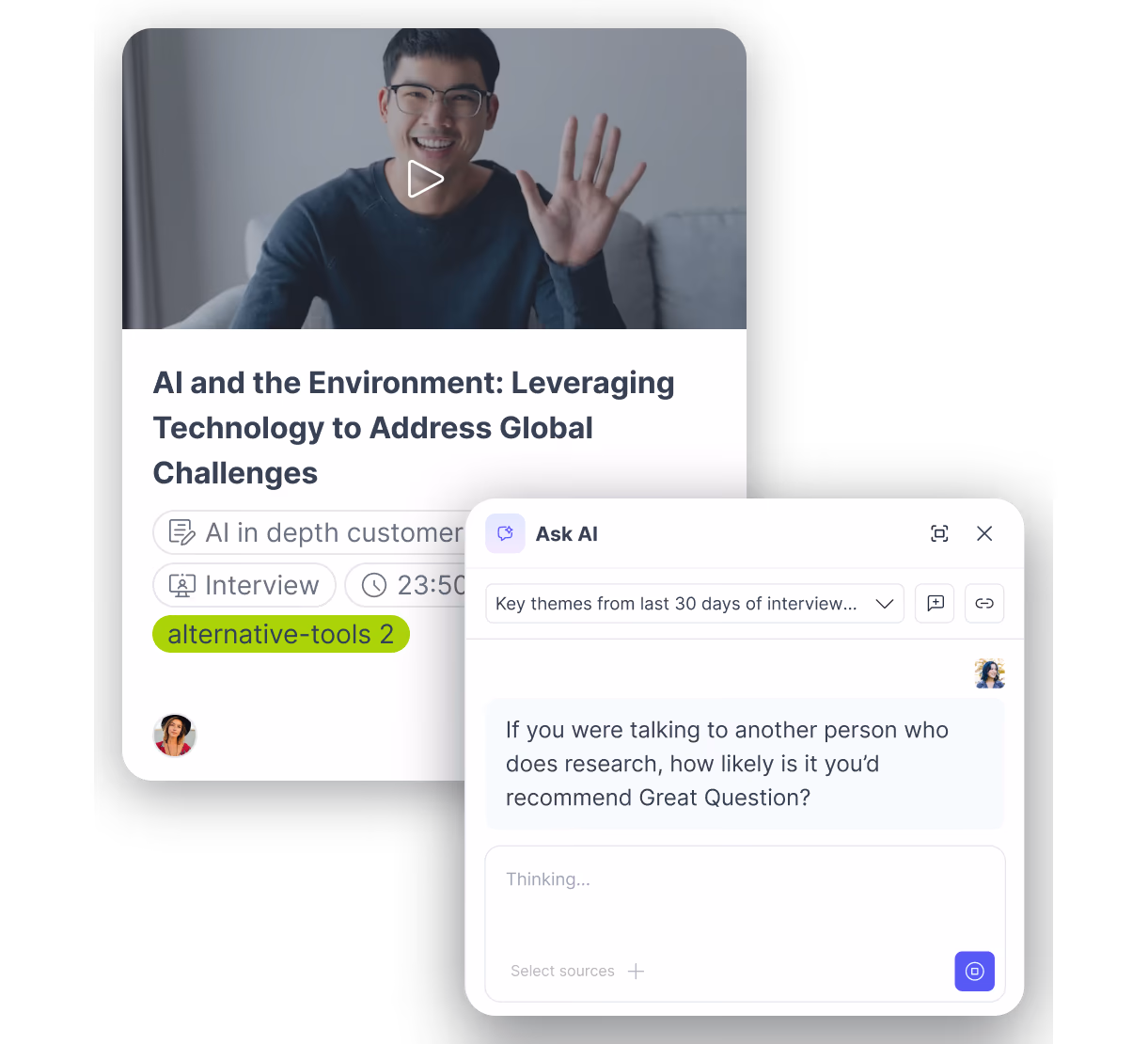 Ask AI searching the research repository through a chat window