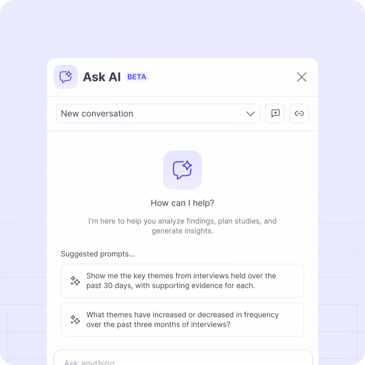 The Ask AI panel suggesting prompts for a new study