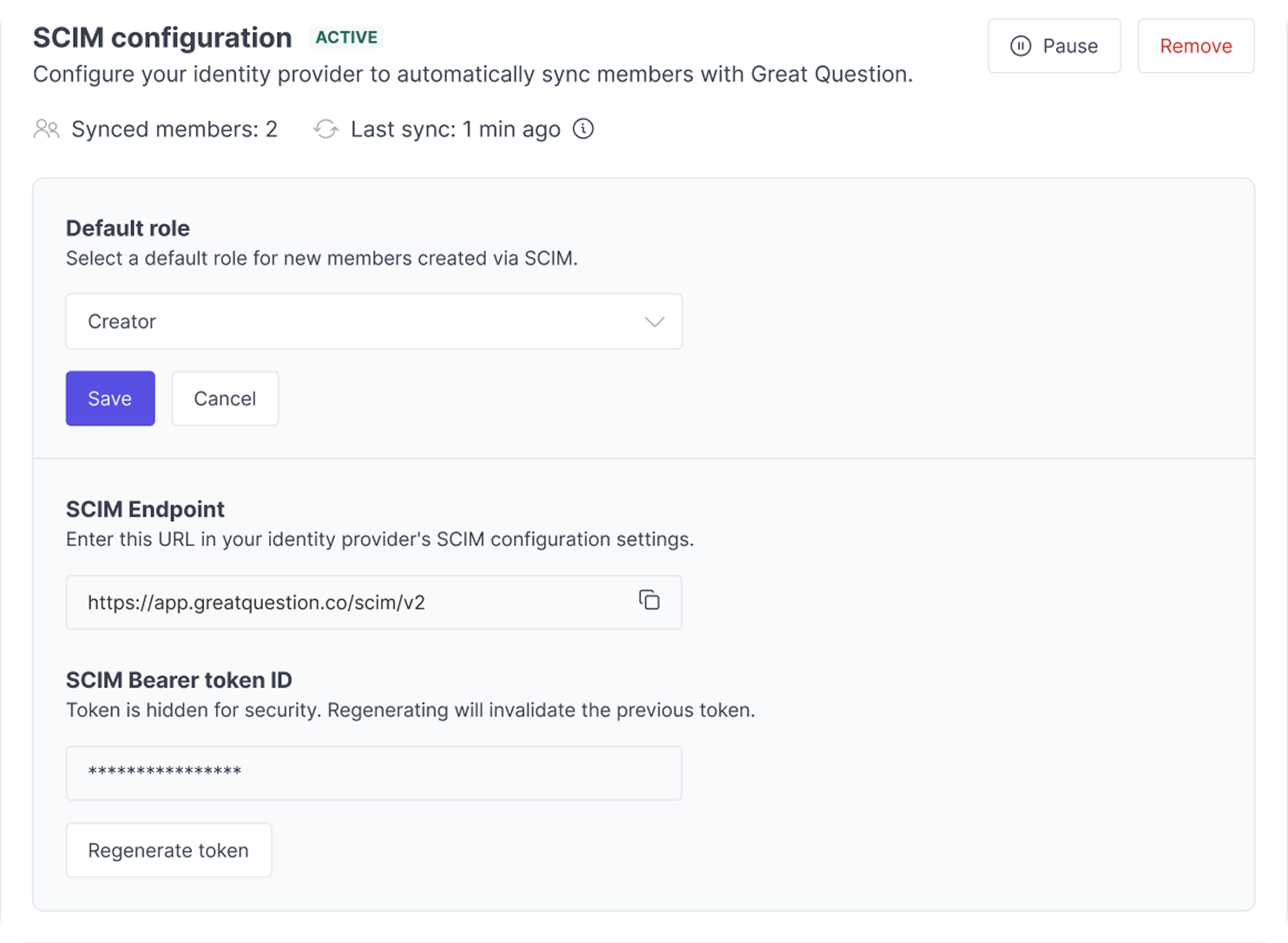 SCIM configuration syncing members from your identity provider