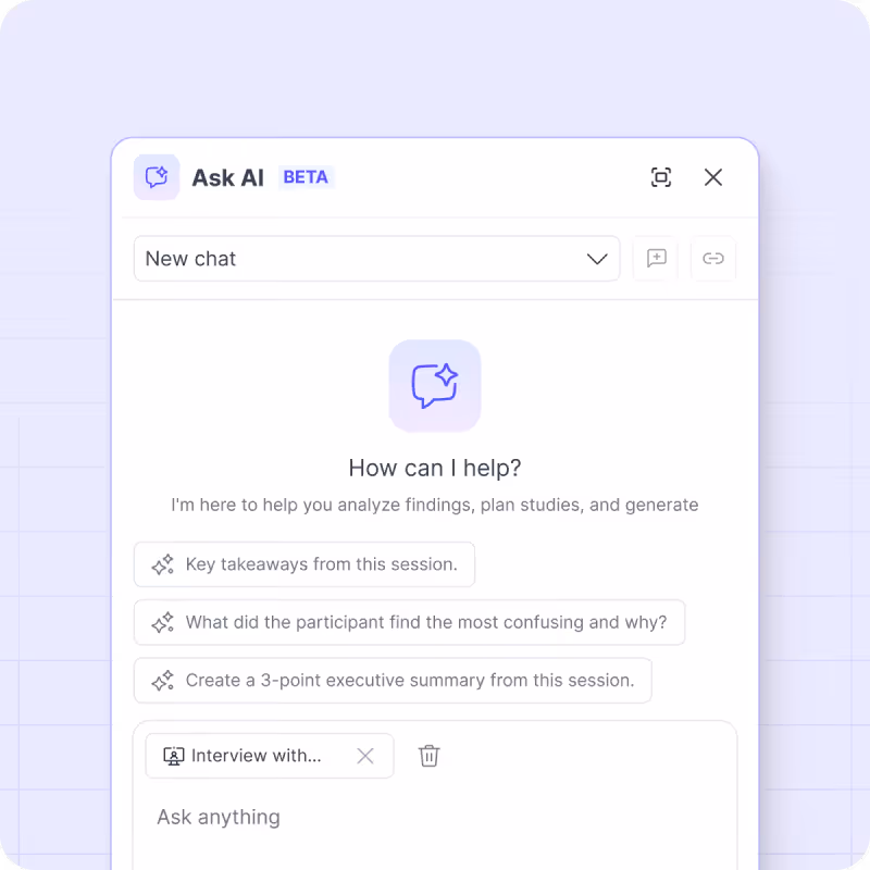 Ask AI in Great Question, with suggested prompts for a new chat