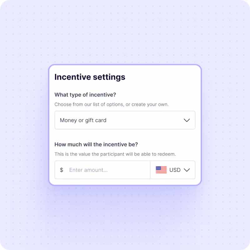 Great Question’s incentive settings, choosing an incentive type and amount